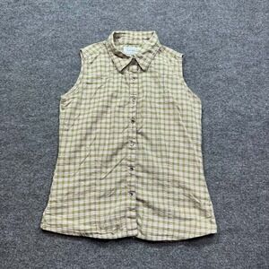 Wrangler Button Up Shirt Womens Small Green Plaid Sleeveless Sparkle Casual Top